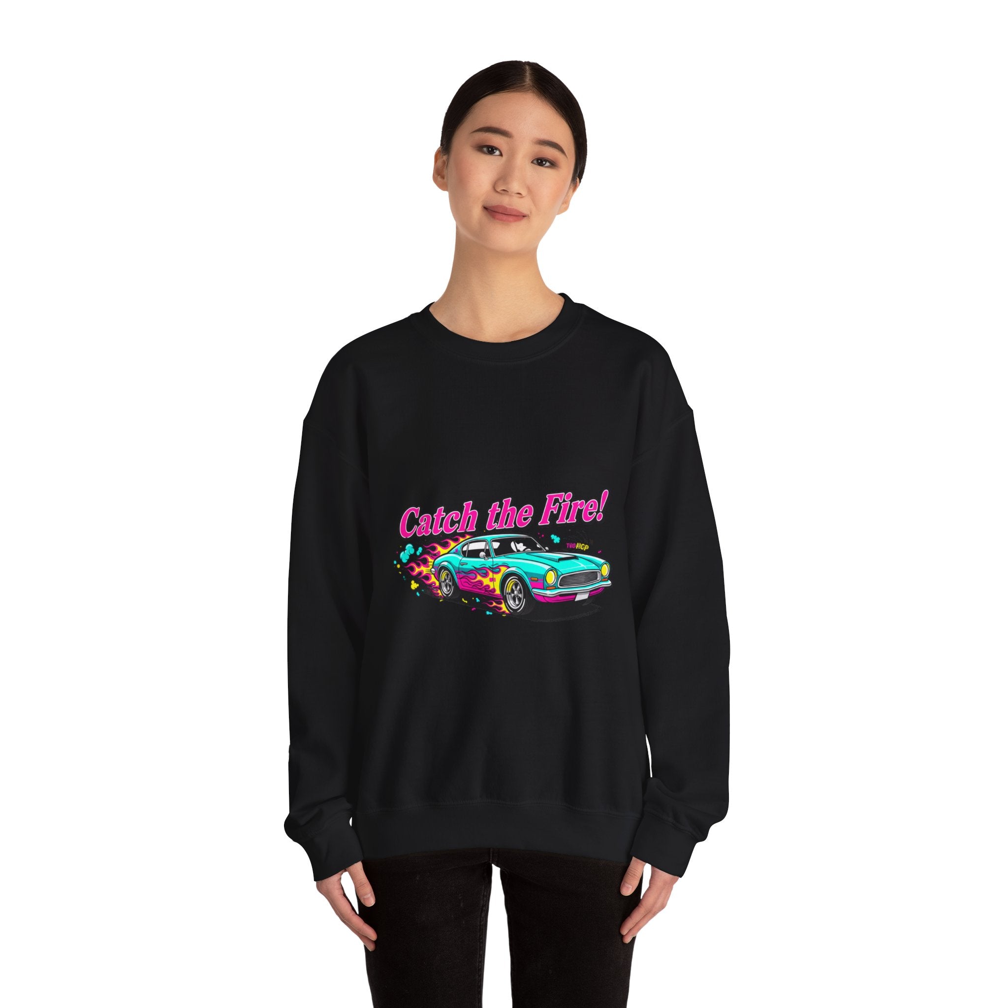 Cartoon Dragster Flames Sweatshirt | Vintage Car Illustration, Racing Flame