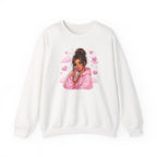 Cozy Pink Heart Girl Crewneck Sweatshirt