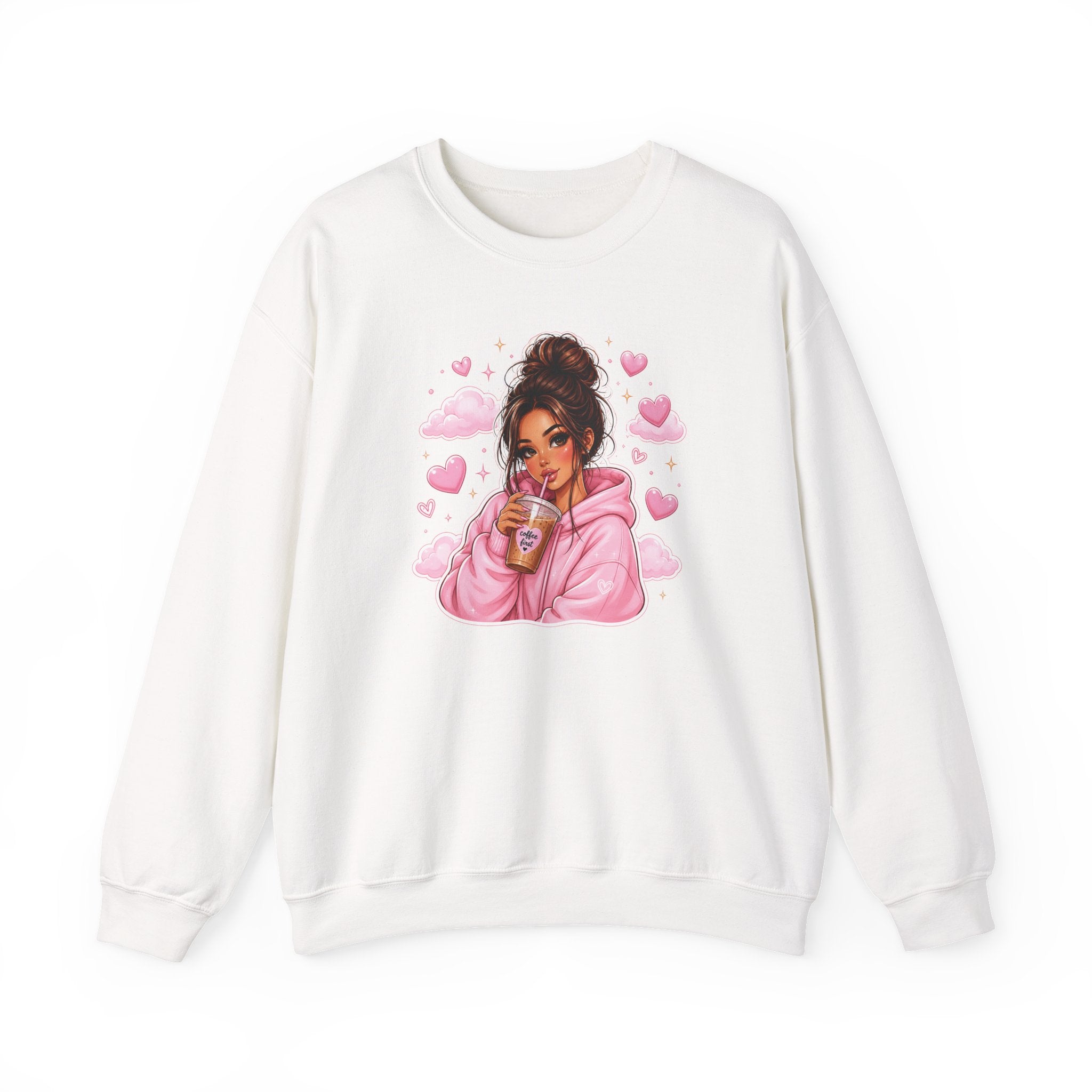 Cozy Pink Heart Girl Crewneck Sweatshirt