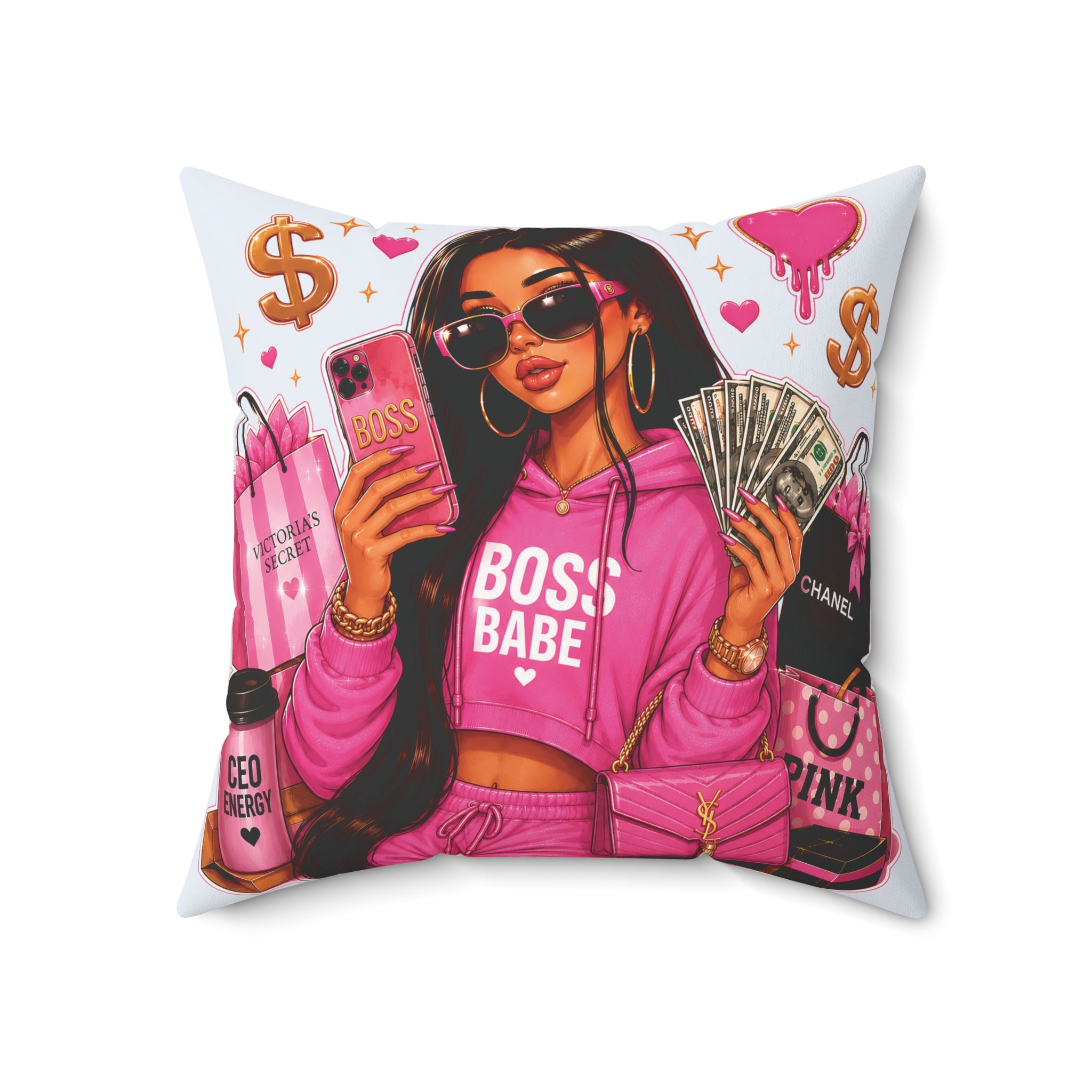Boss Babe Pink Fashion Pillow — 'BOSS BABE' Square Decorative Cushion (Soft Ice Blue)