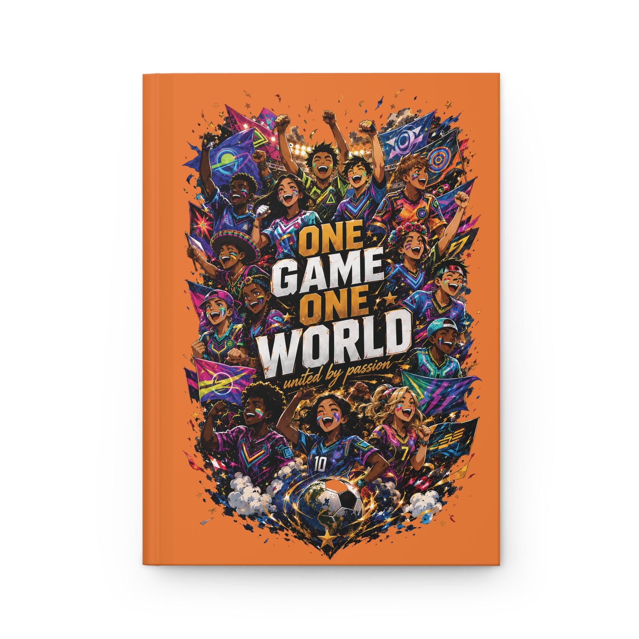 Soccer Journal — "One Game One World" Hardcover Notebook (Custom Name & Number)