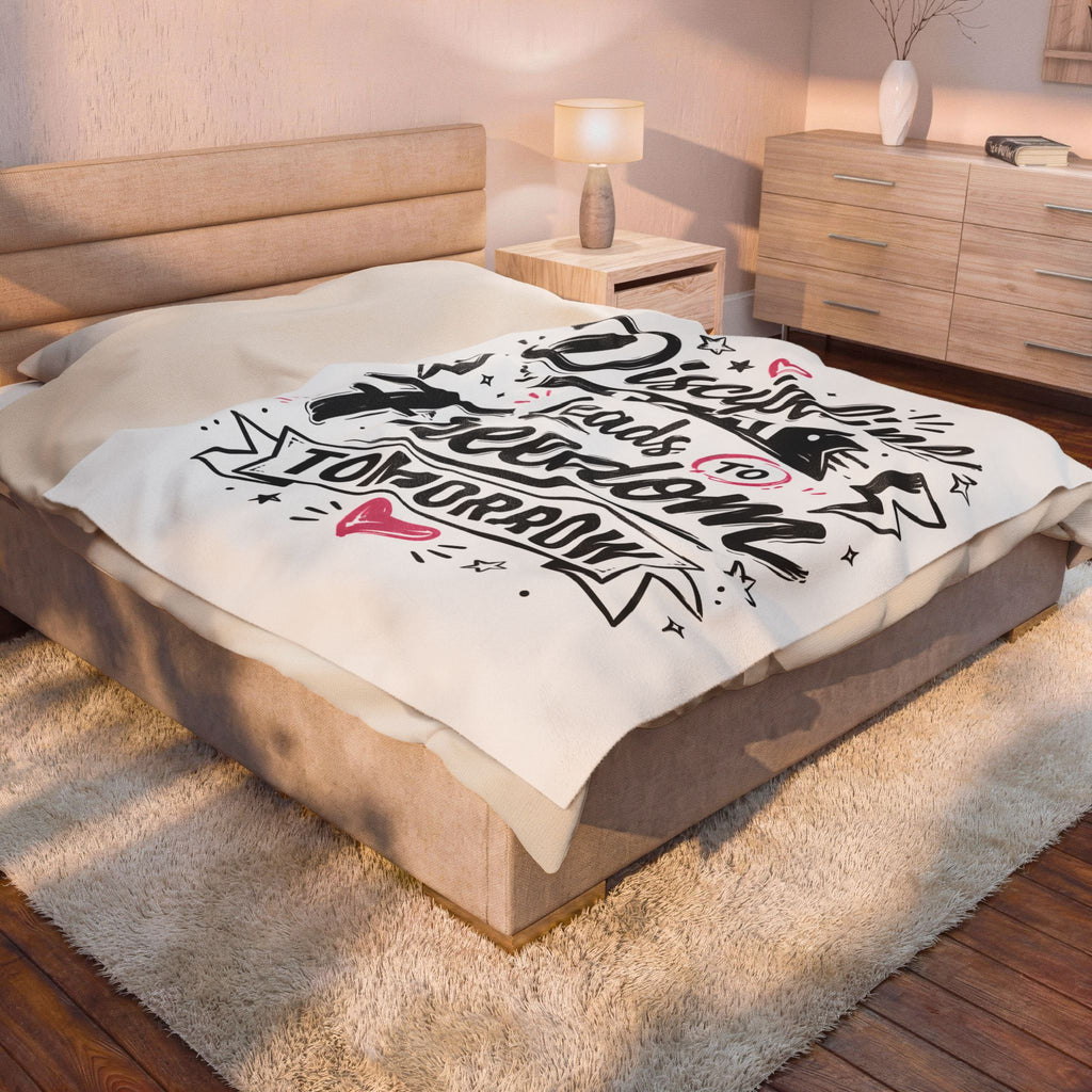 Velveteen Plush Blanket — "Discipline Today Leads to Freedom Tomorrow" Inspirational Throw Blanket