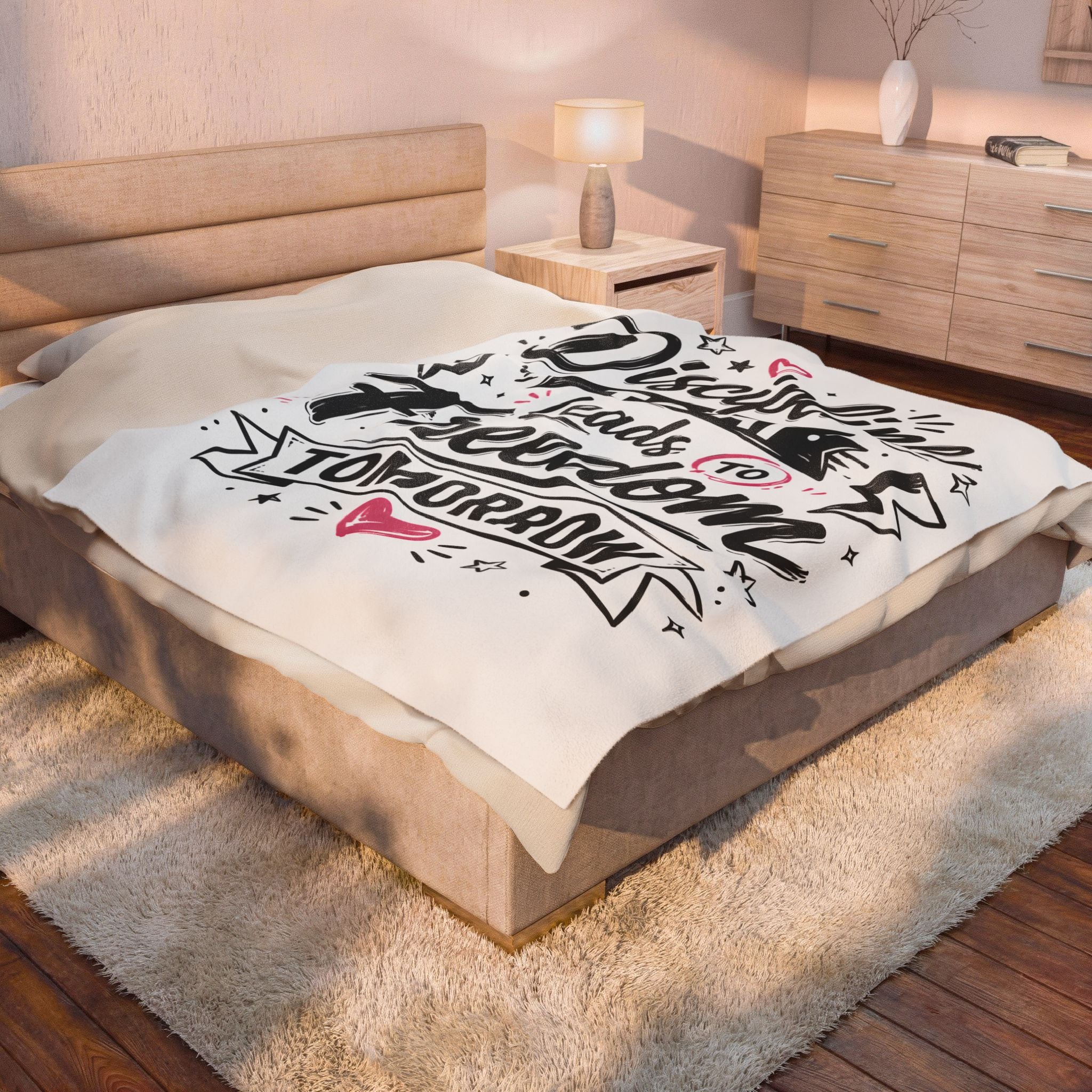Velveteen Plush Blanket — "Discipline Today Leads to Freedom Tomorrow" Inspirational Throw Blanket
