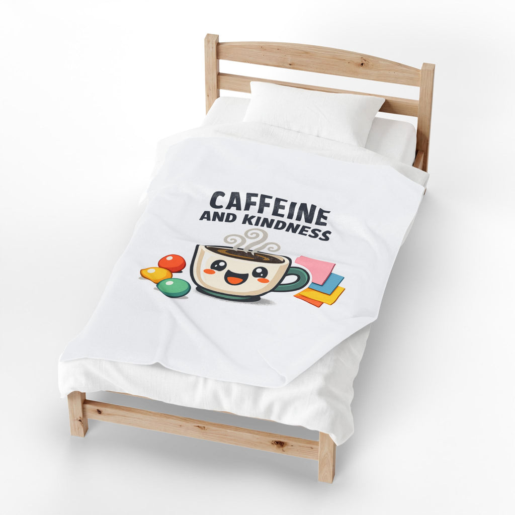 Caffeine and Kindness Velveteen Blanket - Cozy Coffee-Themed Throw