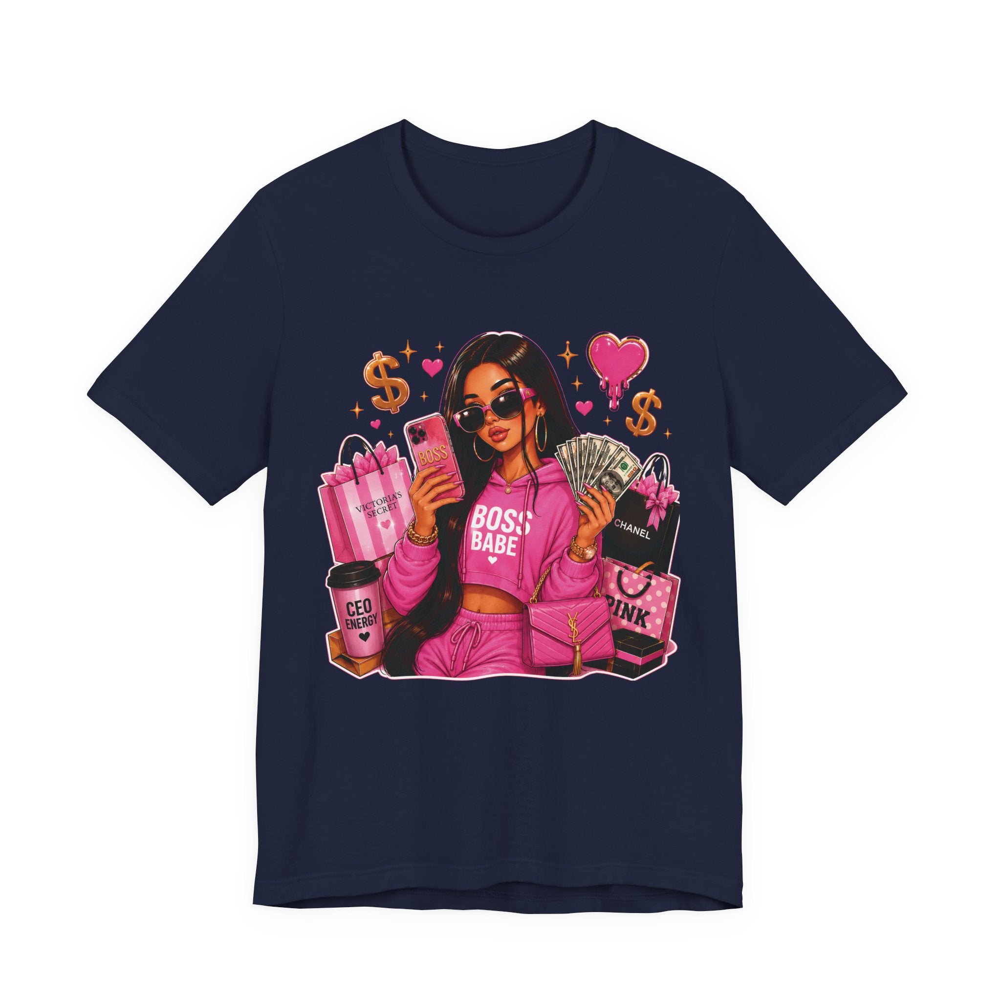 Boss Babe Pink Fashion Tee — Women’s Glam Money & Shopping Graphic Shirt