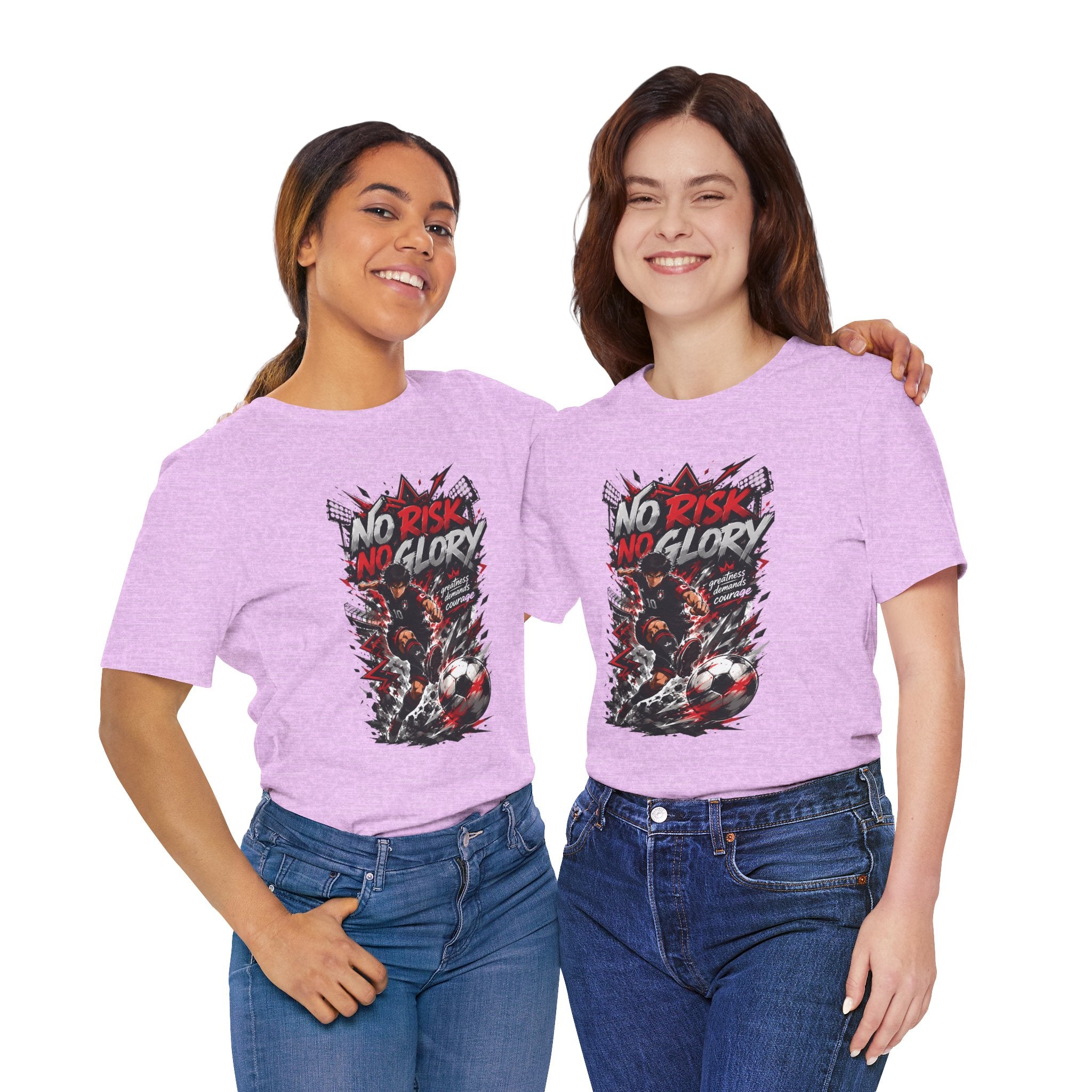 No Risk No Glory Soccer T-Shirt — Dynamic Football Player Graphic Tee