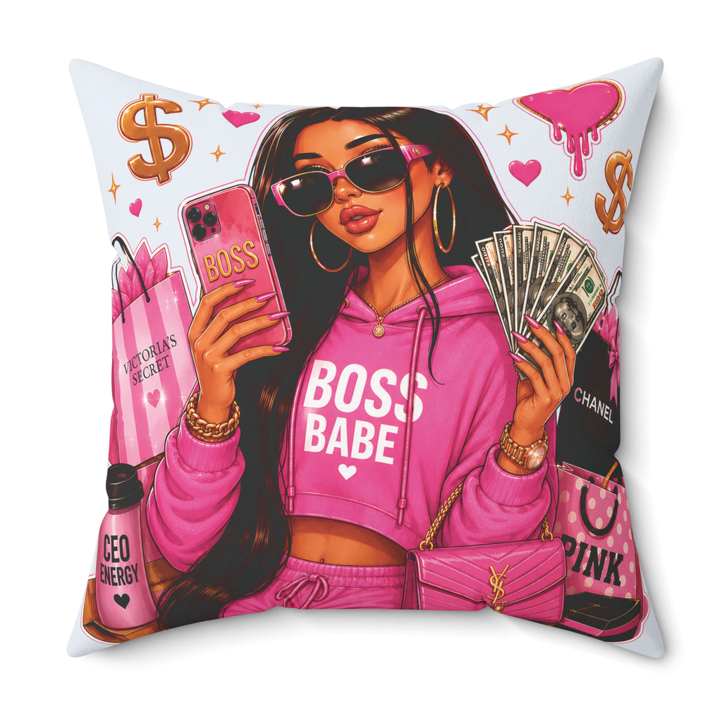 Boss Babe Pink Fashion Pillow — 'BOSS BABE' Square Decorative Cushion (Soft Ice Blue)
