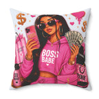 Boss Babe Pink Fashion Pillow — 'BOSS BABE' Square Decorative Cushion (Soft Ice Blue)