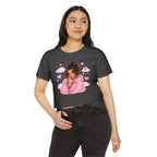 Women's Crop Top — Cute Pink Hoodie Girl Drinking Boba Illustration