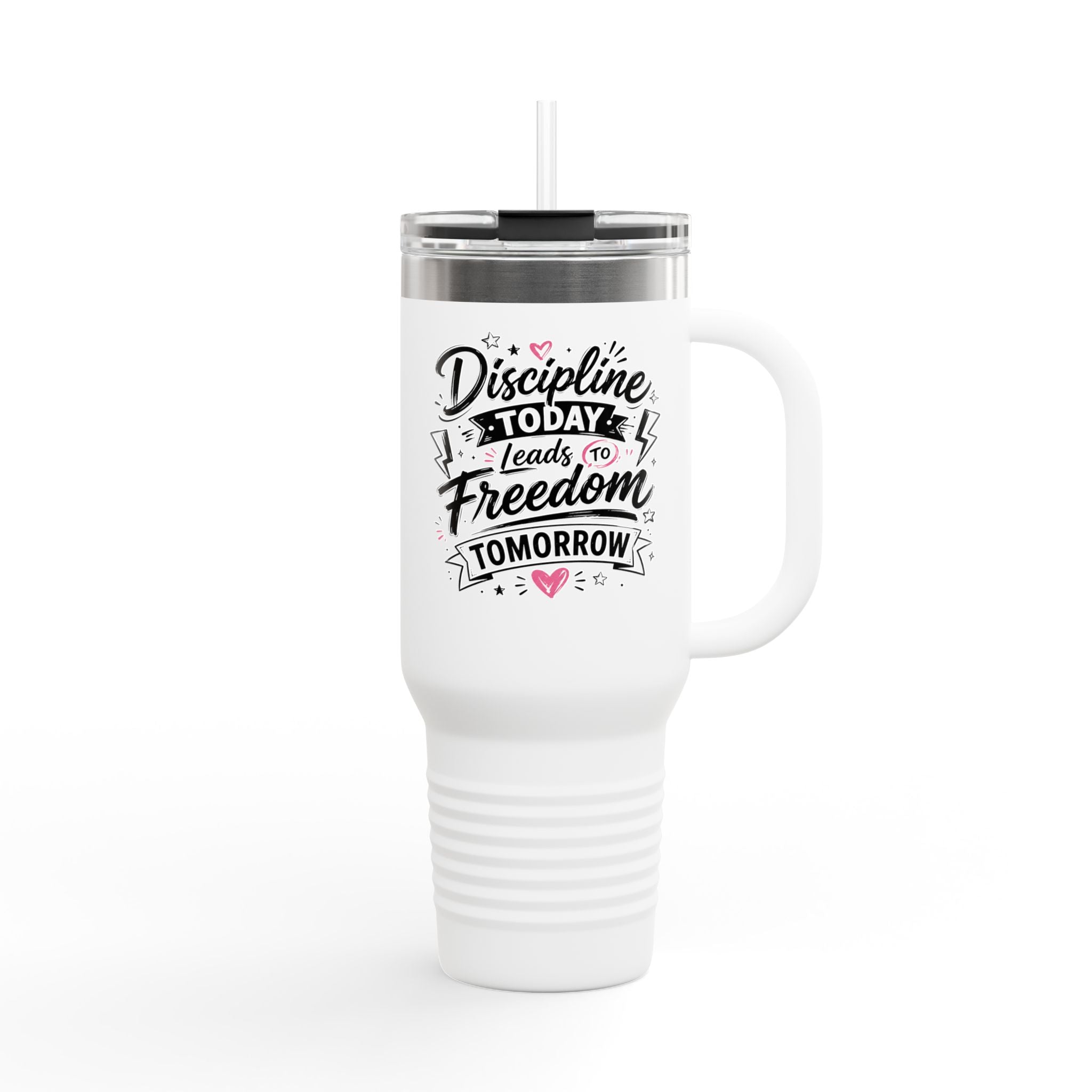 40oz Insulated Travel Mug — "Discipline Today Leads to Freedom Tomorrow" Motivational Tumbler
