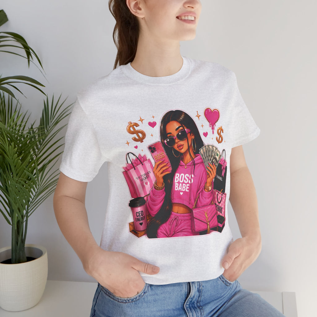 Boss Babe Pink Fashion Tee — Women’s Glam Money & Shopping Graphic Shirt