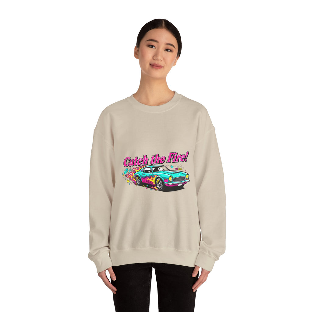 Cartoon Dragster Flames Sweatshirt | Vintage Car Illustration, Racing Flame