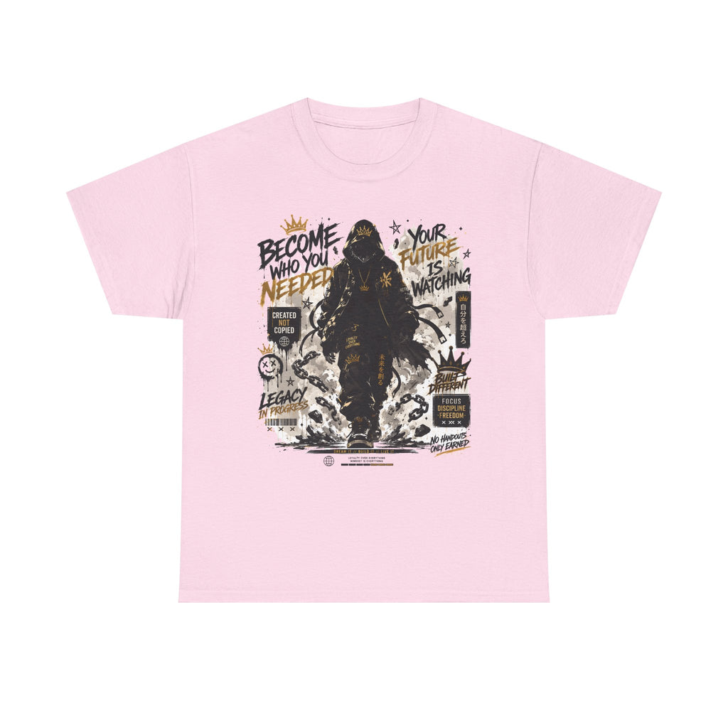 Motivational Soldier Graphic Tee – "Become Who You Needed" Inspirational Military Design