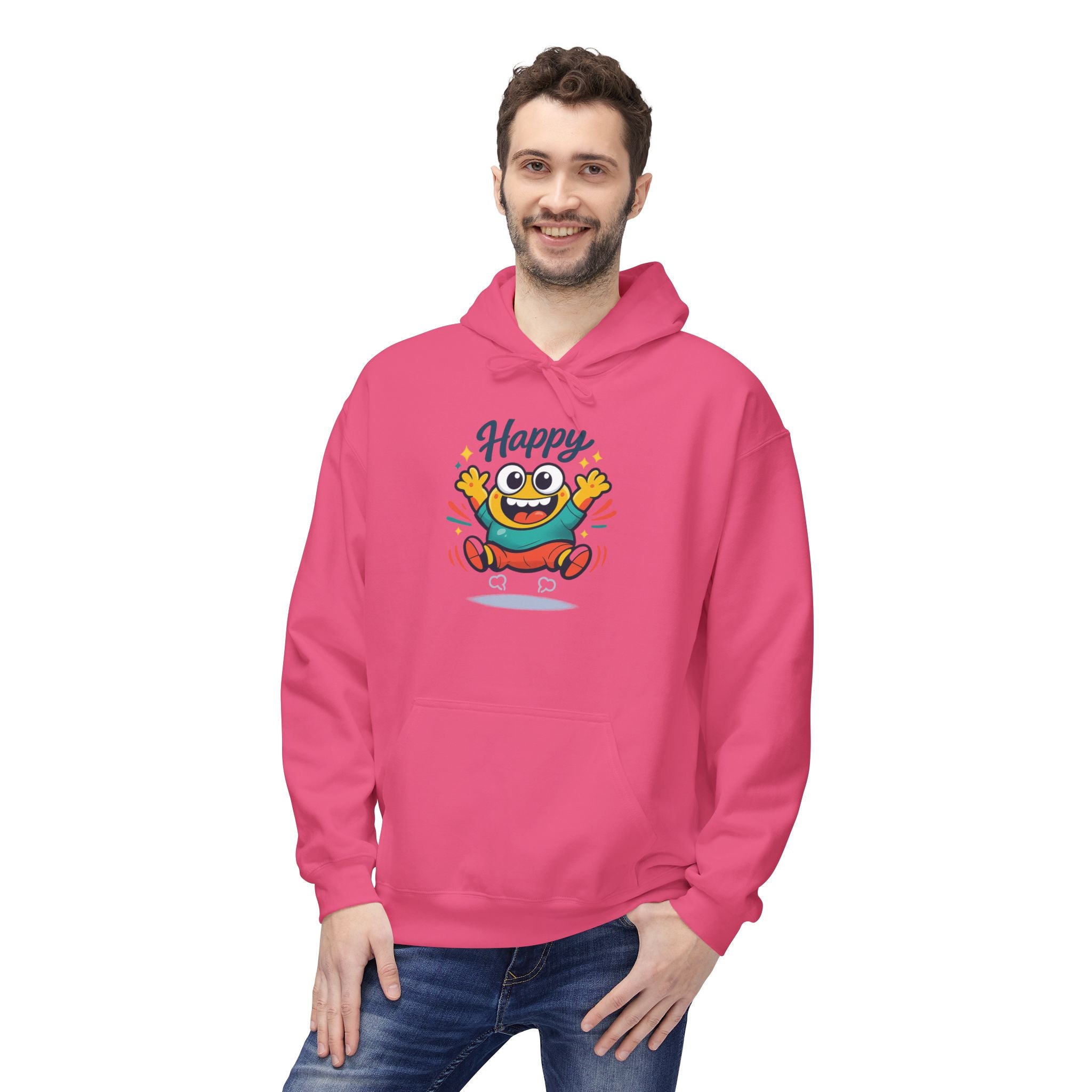 Happy Blob Graphic Hoodie – Cute Cartoon 'Happy' Pullover