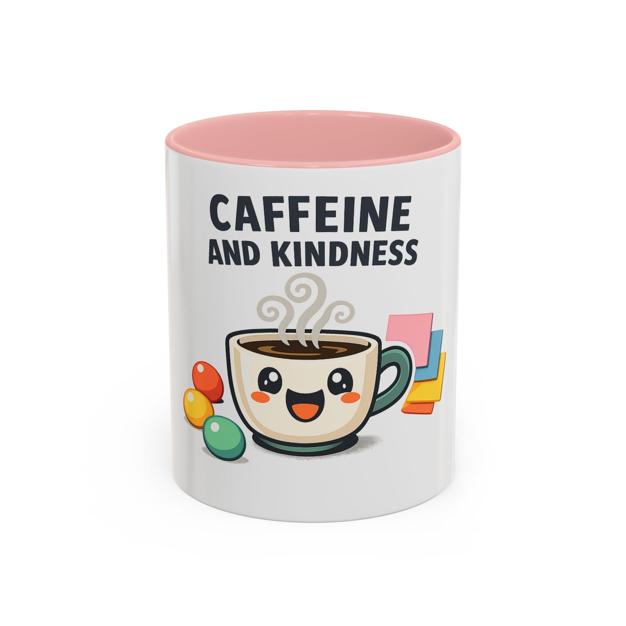 Caffeine and Kindness Coffee Mug — Cute Kawaii Tea Cup Accent Mug (11/15oz)