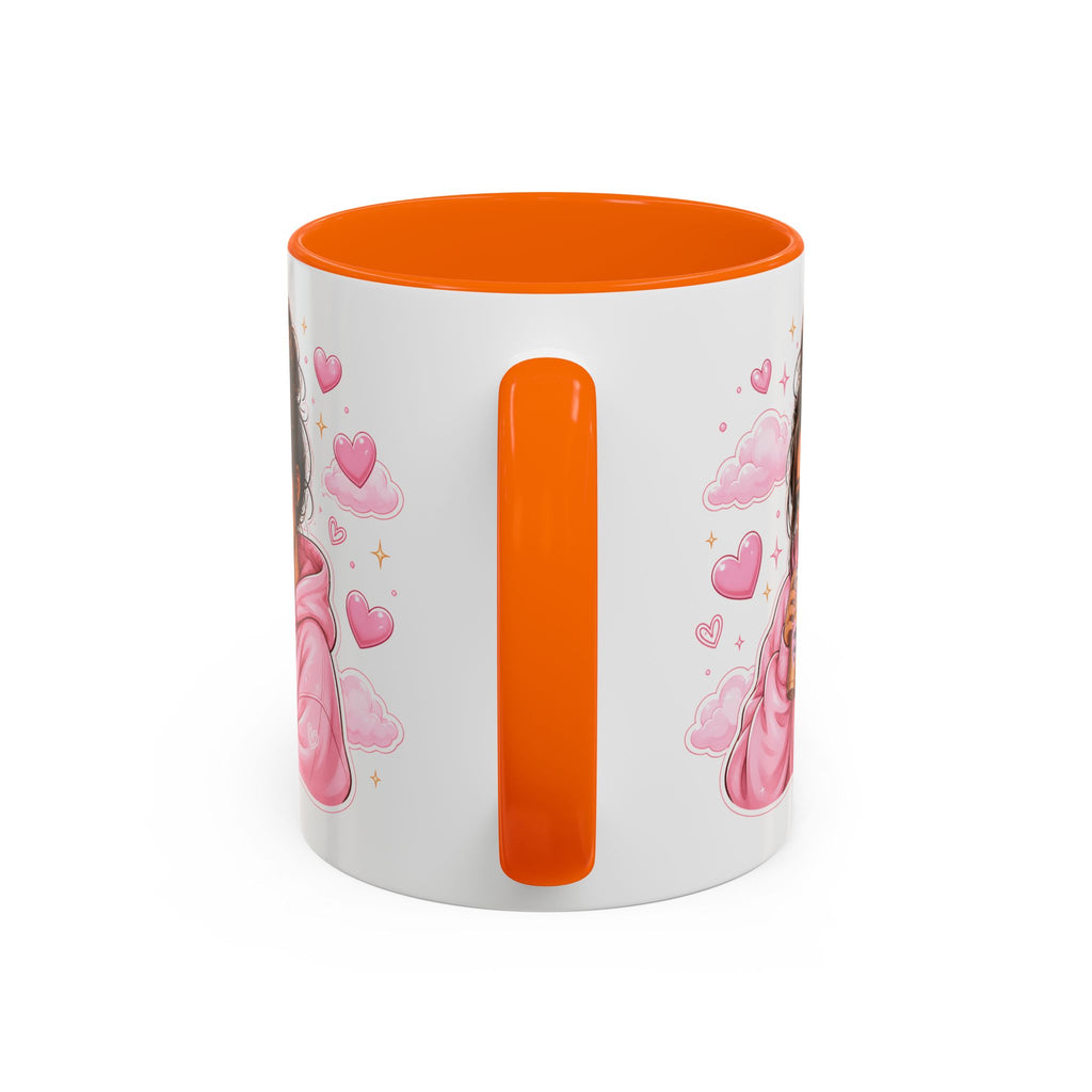 Cute Girl Pink Hoodie Coffee Mug — Iced Coffee Aesthetic Accent Mug (11/15oz)