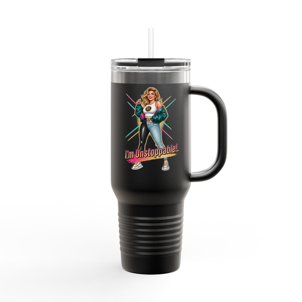 40oz Insulated Travel Mug — “I’m Unstoppable” Retro Fitness Graphic