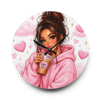 Cozy Pink Hoodie Girl Acrylic Wall Clock