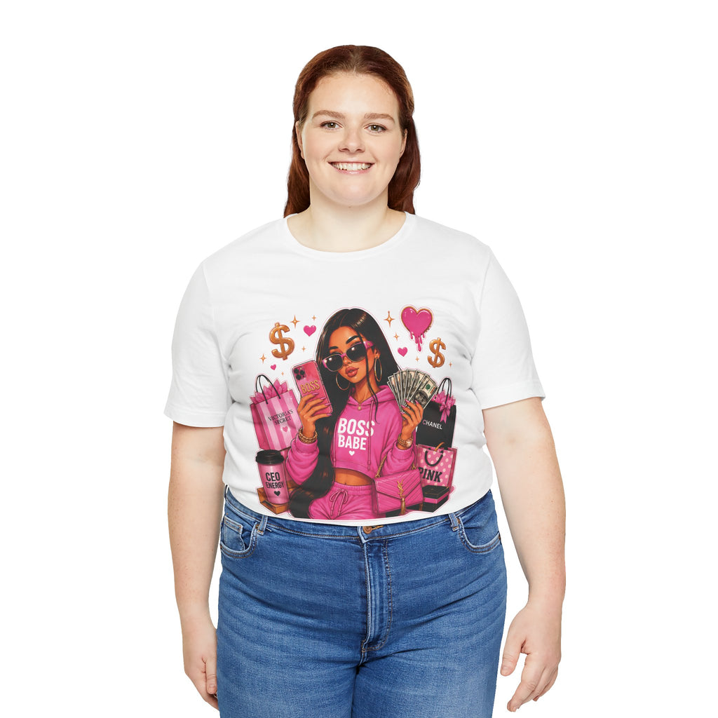 Boss Babe Pink Fashion Tee — Women’s Glam Money & Shopping Graphic Shirt