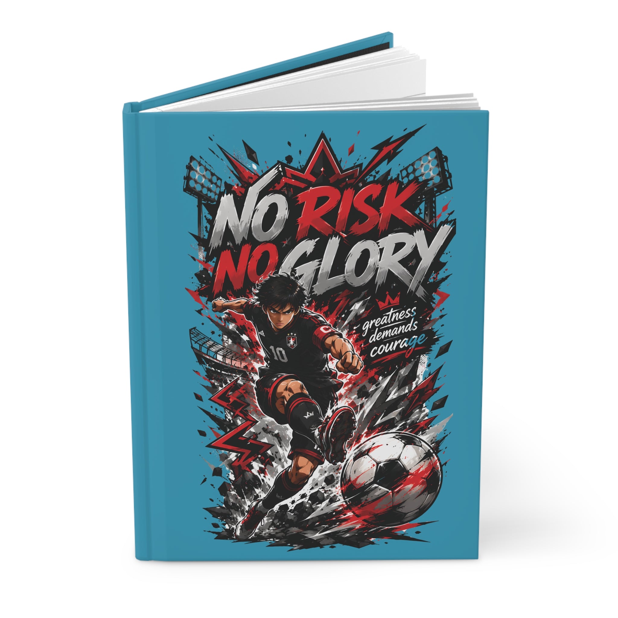 No Risk No Glory Soccer Journal — Personalized Hardcover Notebook (Add Name & Number)