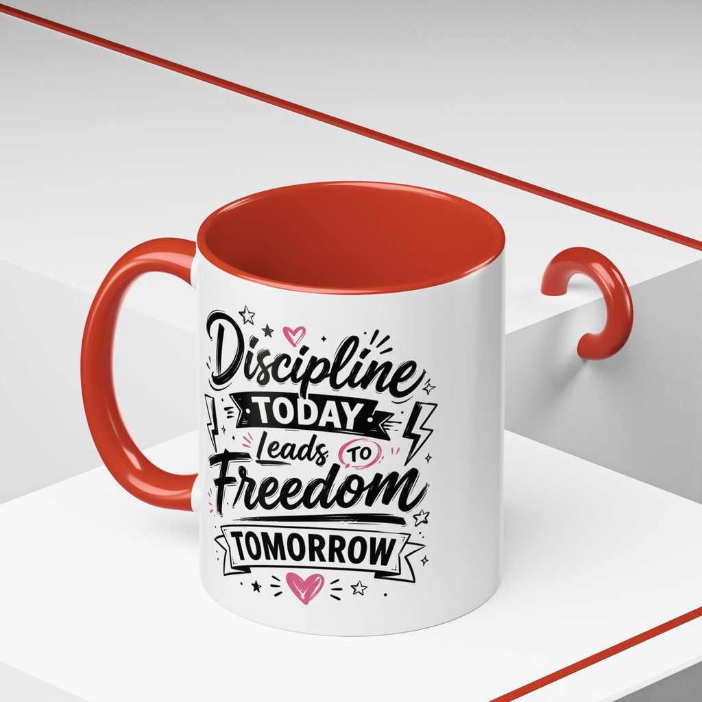 Discipline Today Leads to Freedom Tomorrow Accent Coffee Mug — Motivational Inspirational Quote