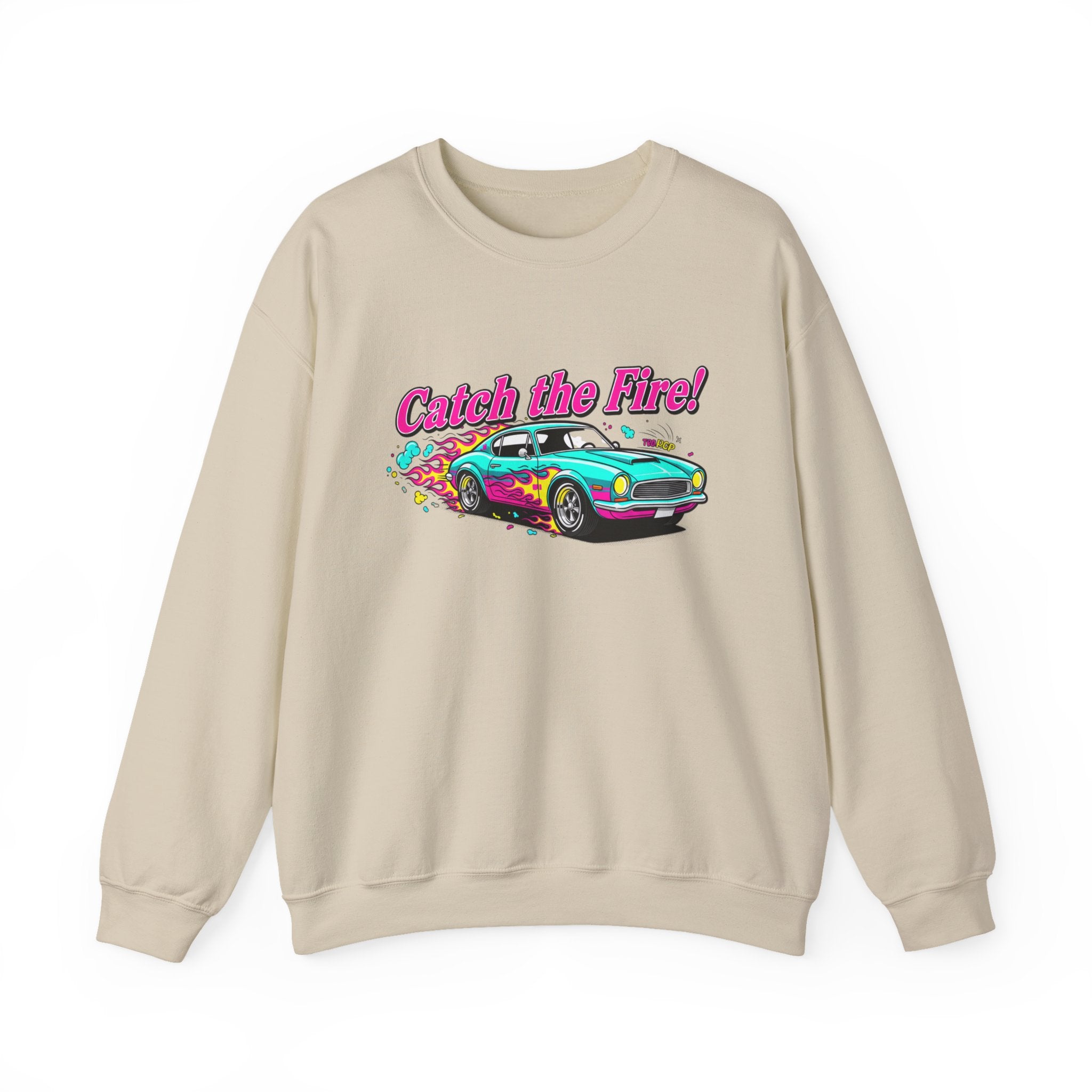 Cartoon Dragster Flames Sweatshirt - Vintage Racing Graphic Crewneck