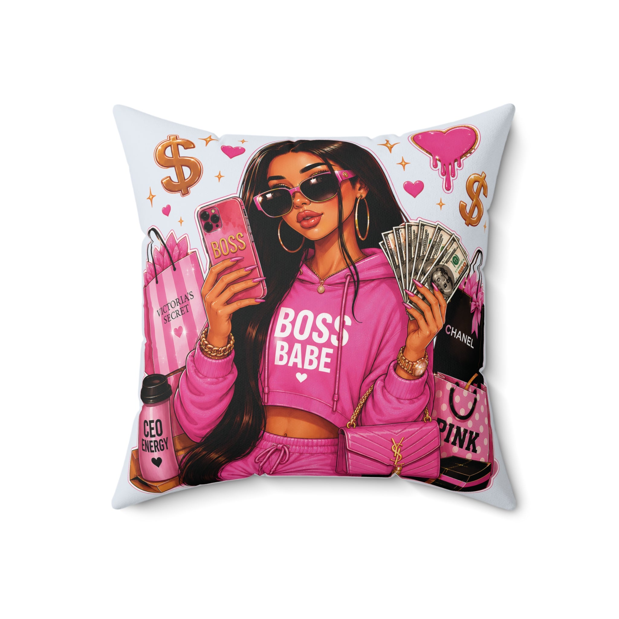 Boss Babe Pink Fashion Pillow — 'BOSS BABE' Square Decorative Cushion (Soft Ice Blue)