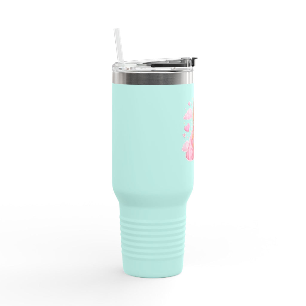 40oz Insulated Travel Mug — Cozy Girl Pink Hoodie Design