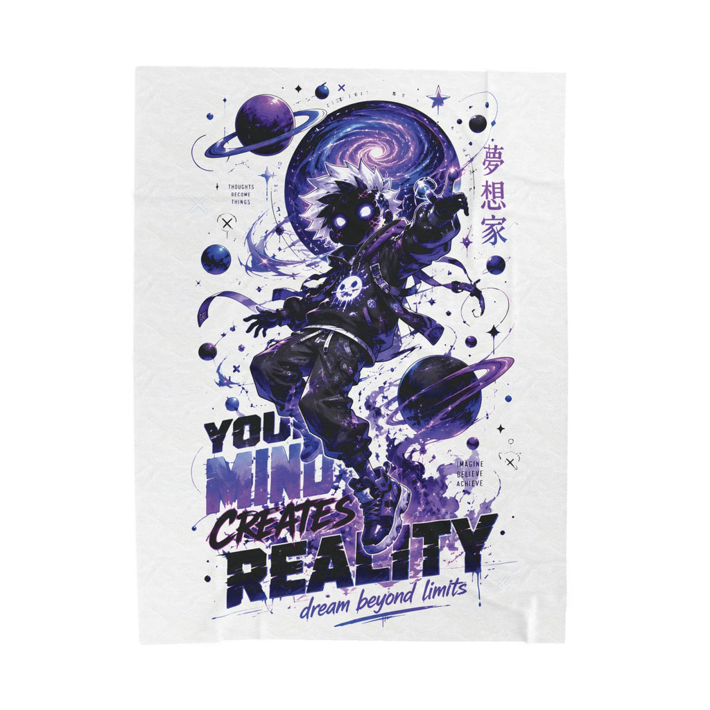 Velveteen Plush Blanket — Cosmic Astronaut 'Your Mind Creates Reality' Soft Throw