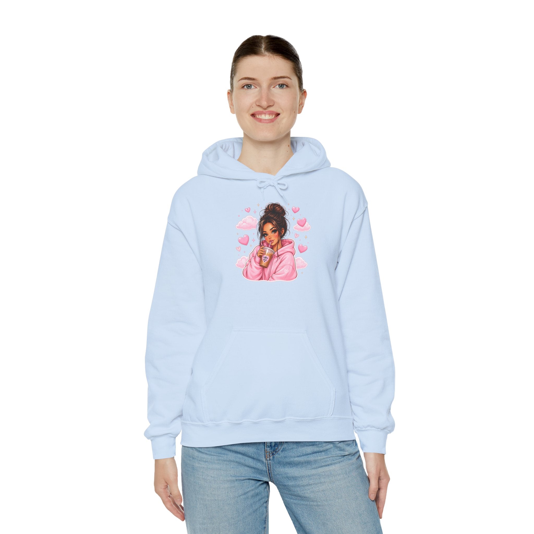 Cute Pink Heart Girl Hoodie — Cozy Graphic Sweatshirt
