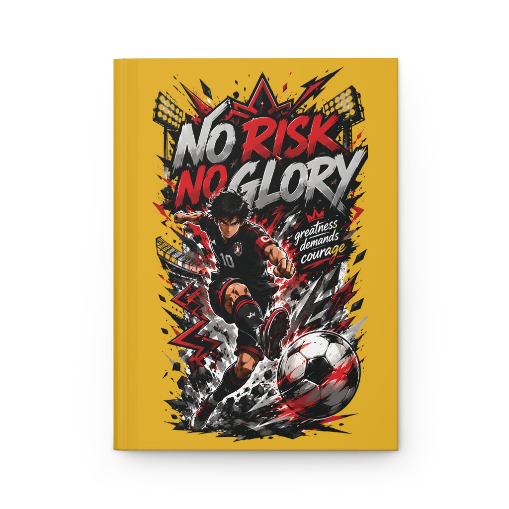 Hardcover Journal — "No Risk No Glory" Soccer Player Motivational Notebook