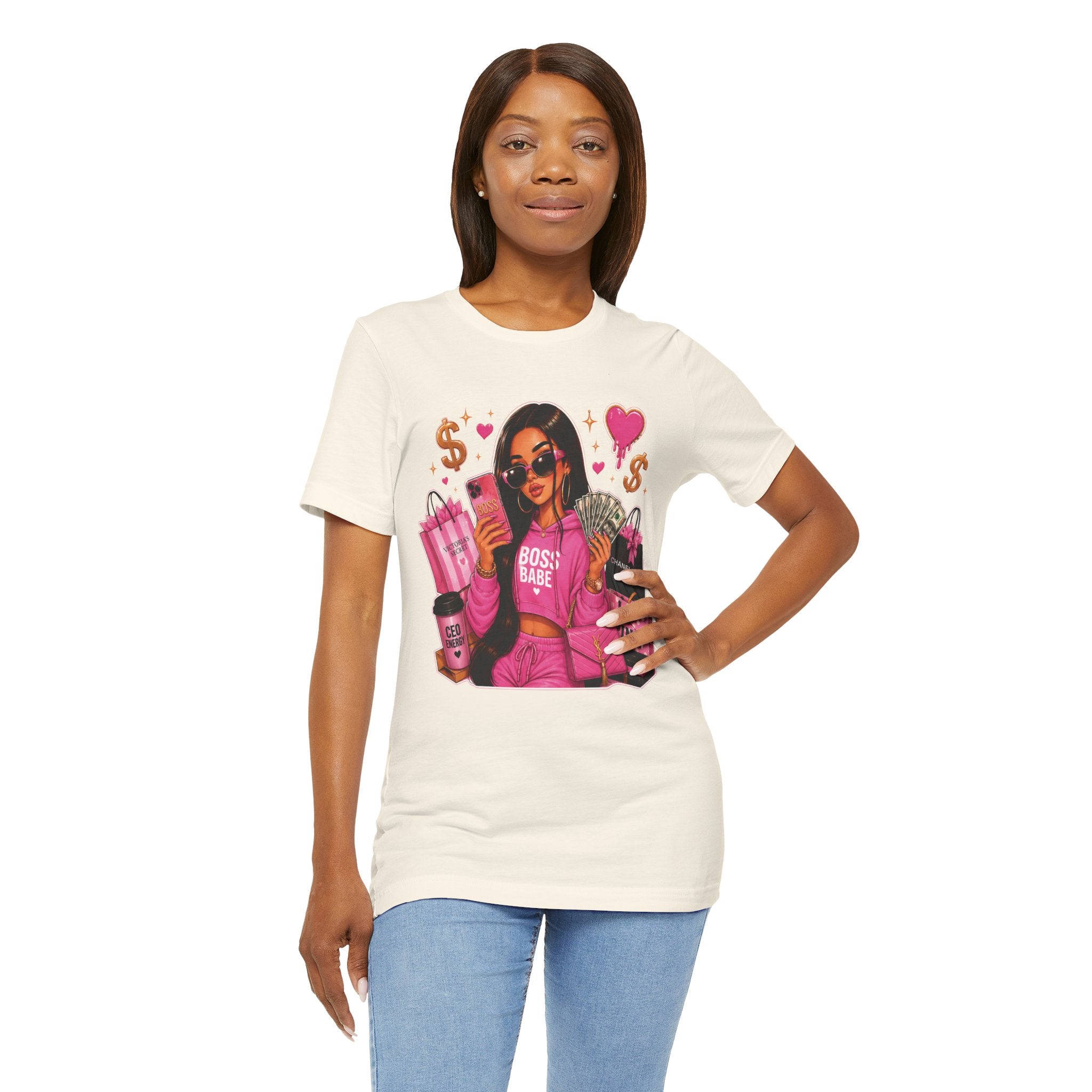 Boss Babe Pink Fashion Tee — Women’s Glam Money & Shopping Graphic Shirt