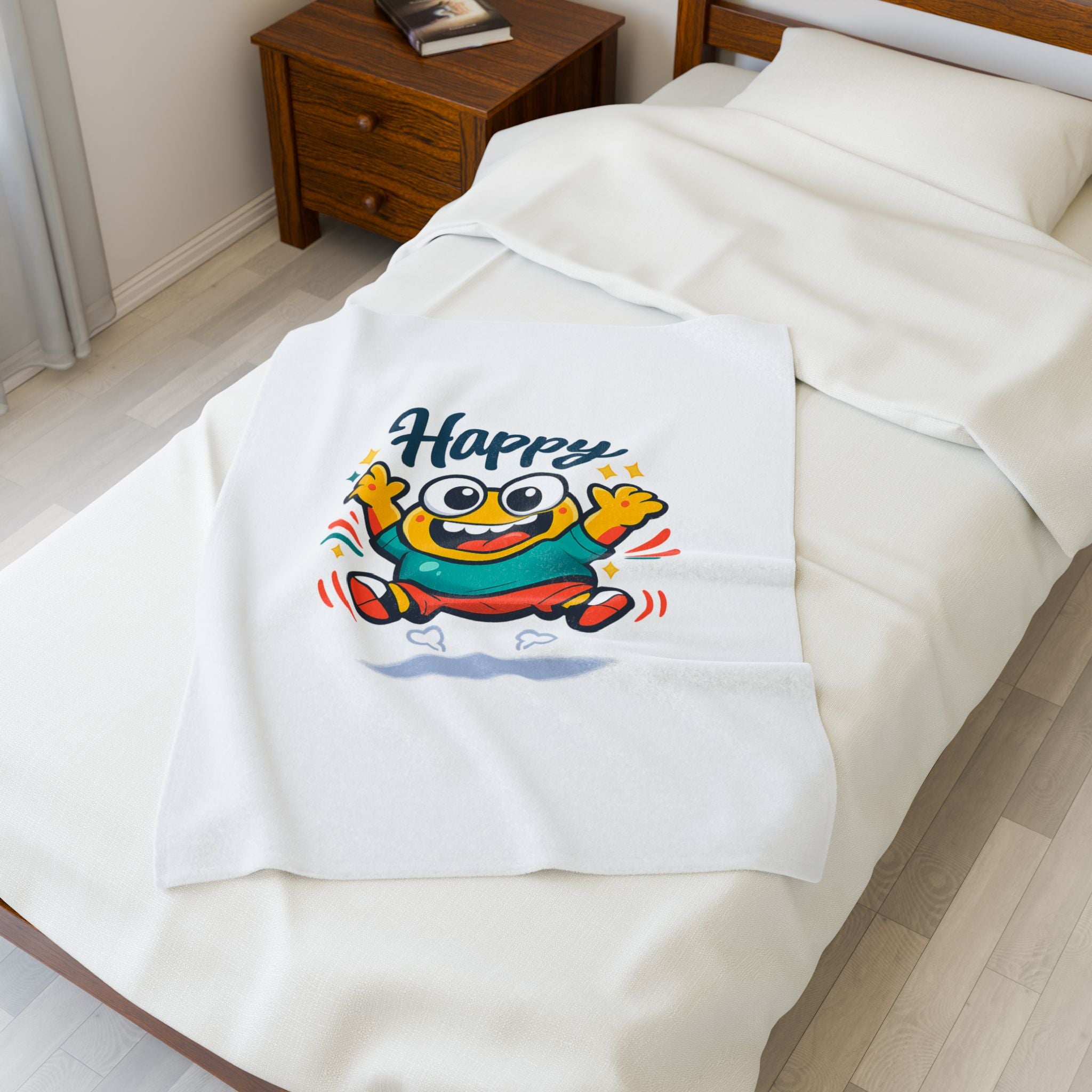 Happy Mood Face Velveteen Plush Blanket | thick outline kawaii cartoon