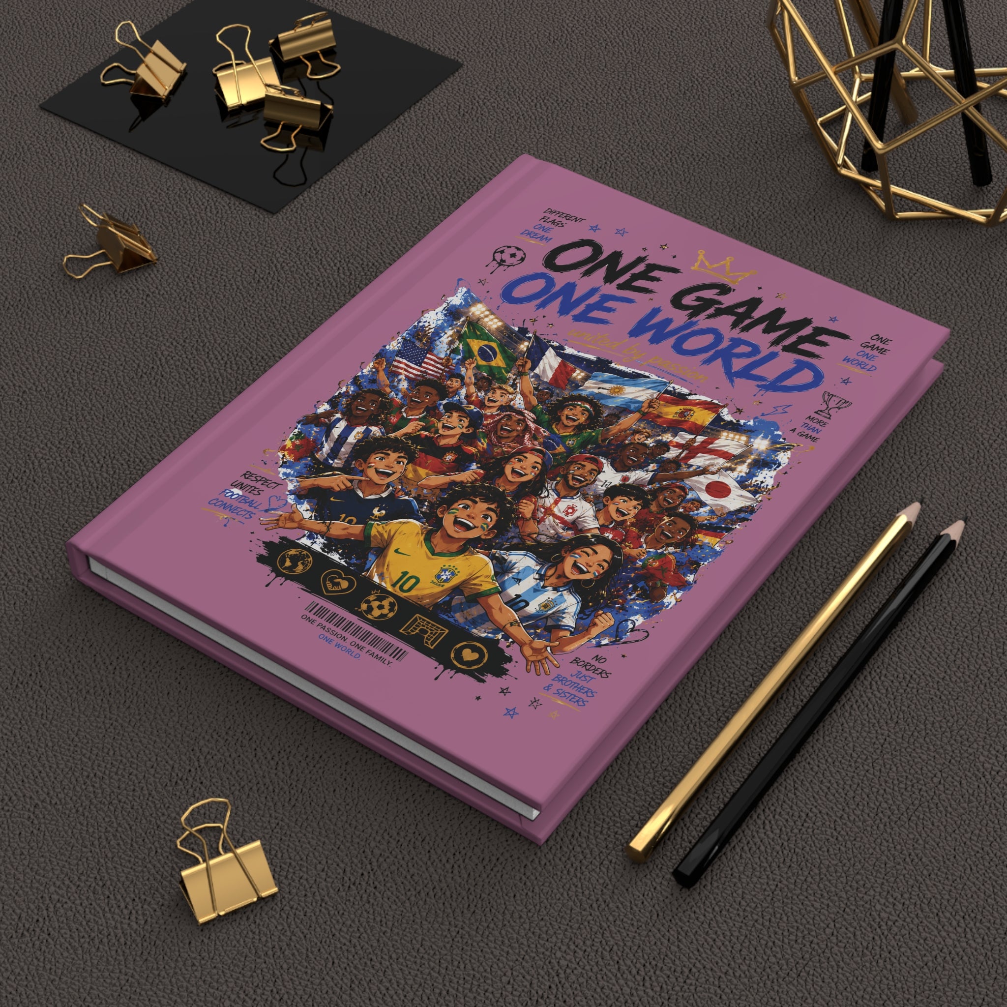 One Game One World Soccer Hardcover Journal — Personalized 10 Jersey Notebook