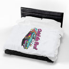 Catch the Fire Retro Cartoon Car Velveteen Plush Blanket | racing flame, vintage car illustration