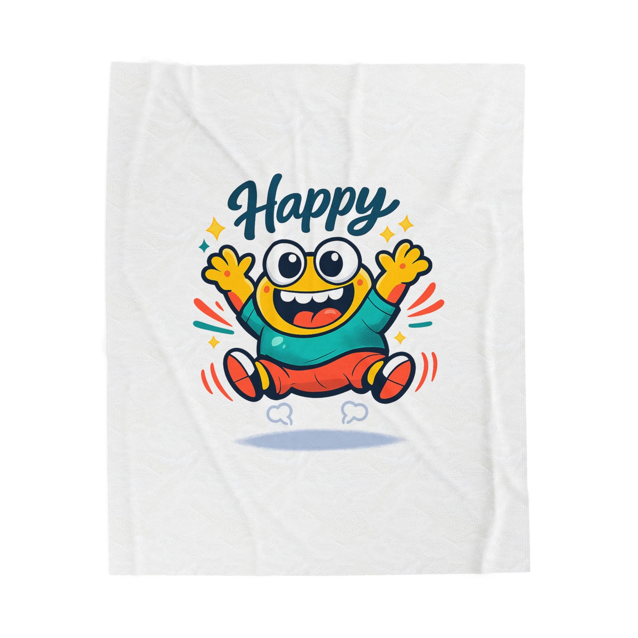 Happy Mood Face Velveteen Plush Blanket | thick outline kawaii cartoon