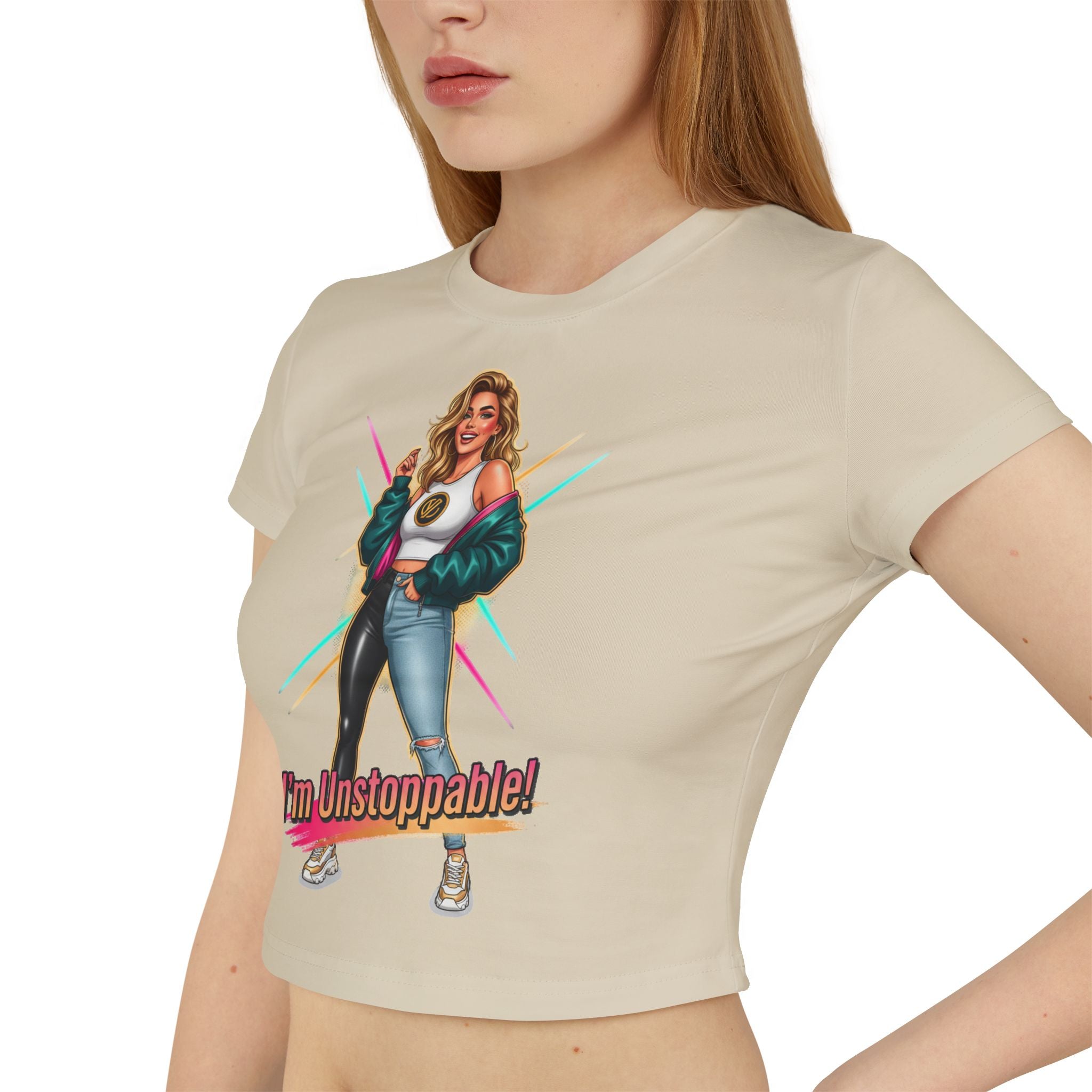 I'm Unstoppable! Women's Baby Tee - Empowering Retro Graphic Crop Top