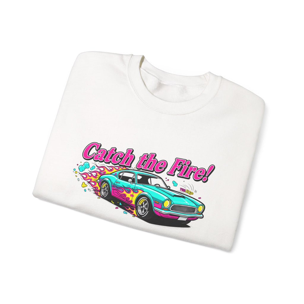 Cartoon Dragster Flames Sweatshirt - Vintage Racing Graphic Crewneck