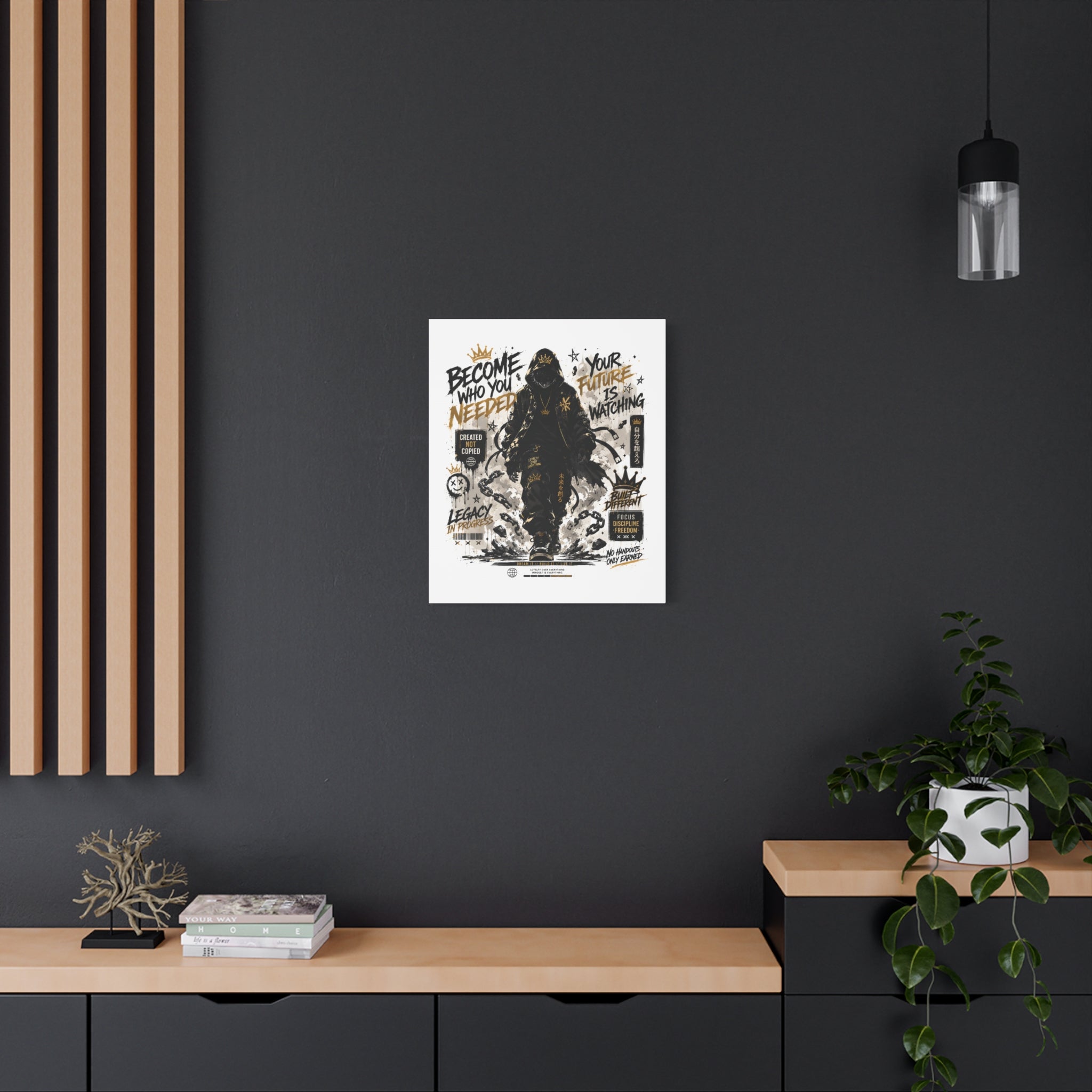 Motivational Street Art Canvas — "Become Who You Needed" Stretched Matte Print