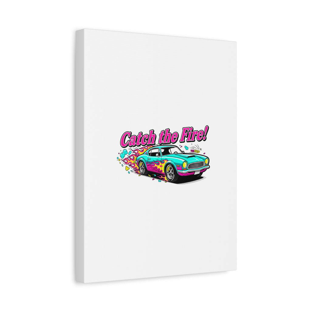 Catch the Fire Retro Car Canvas | Cartoon Racing Flame, Vintage Car Illustration