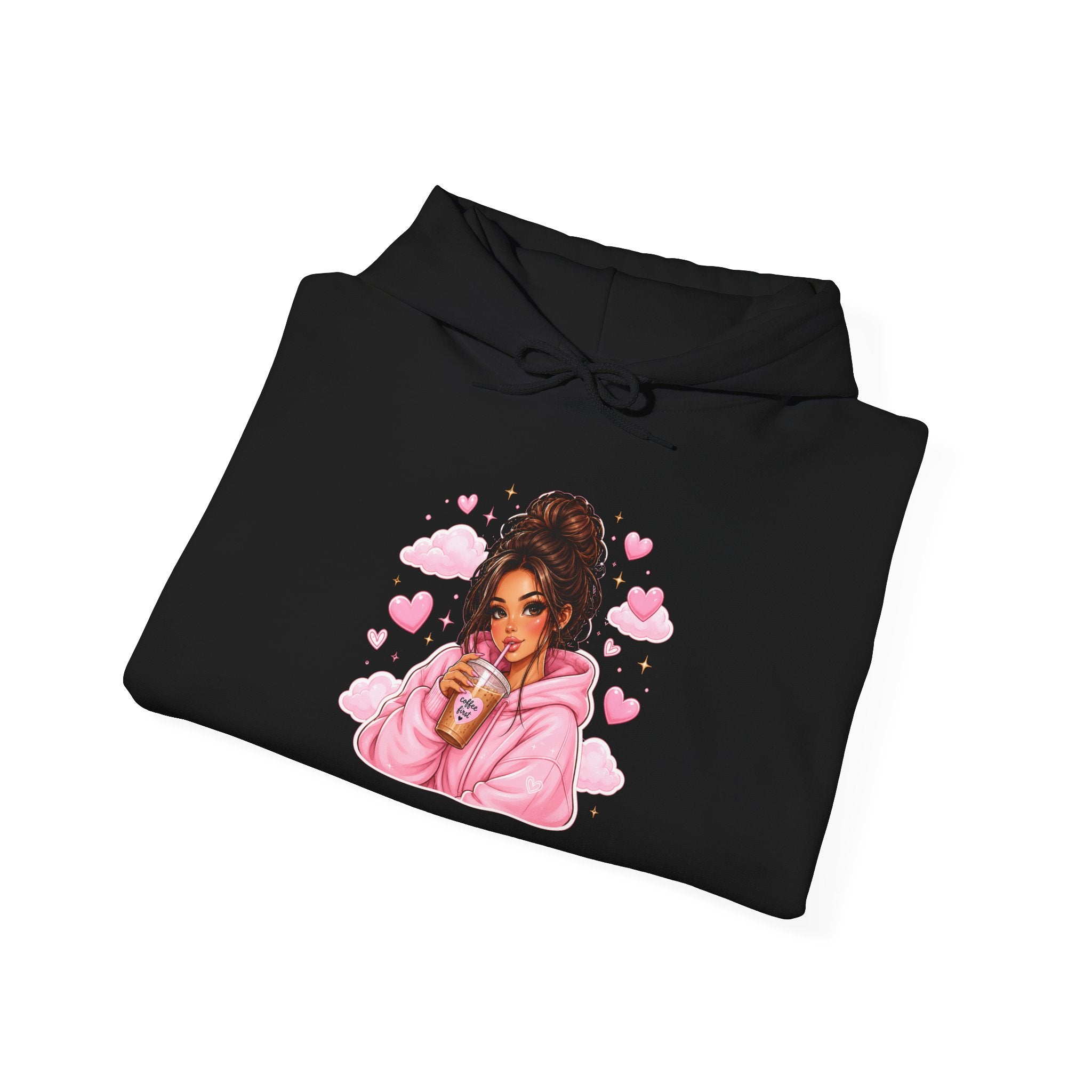 Cute Pink Heart Girl Hoodie — Cozy Graphic Sweatshirt