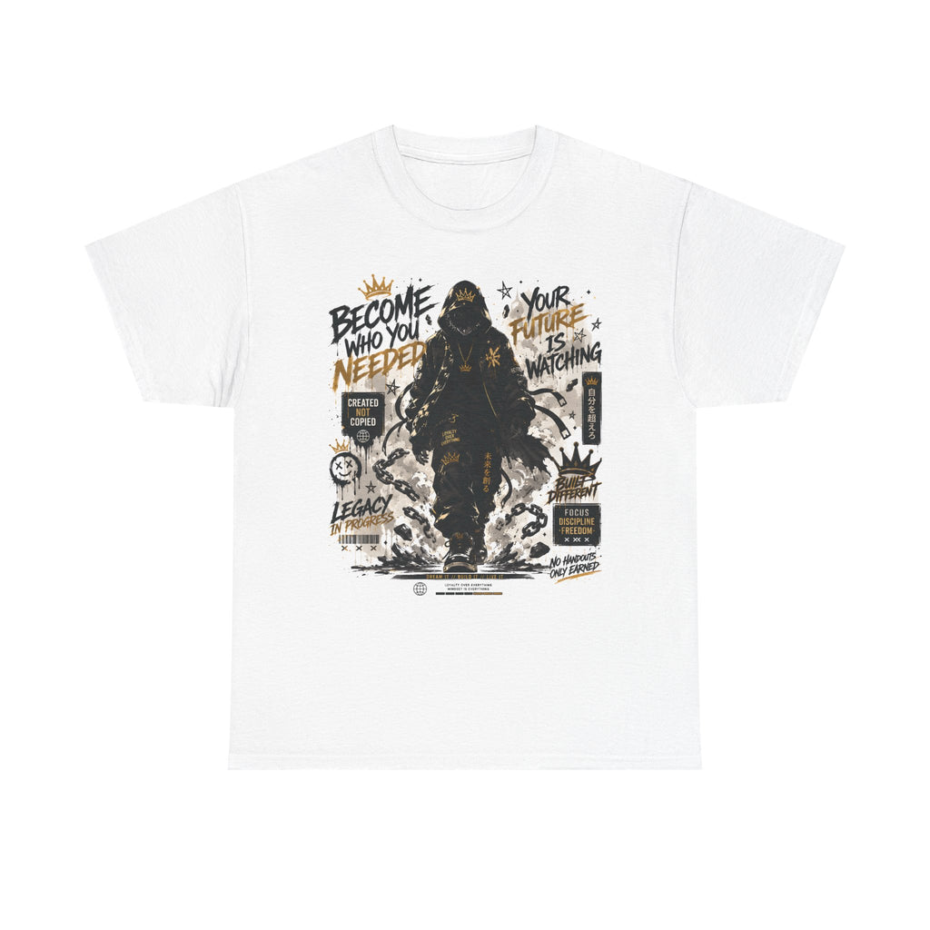 Motivational Soldier Graphic Tee – "Become Who You Needed" Inspirational Military Design