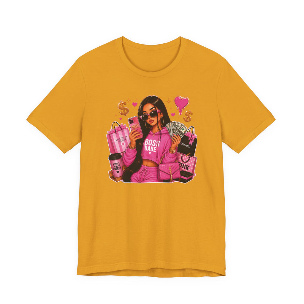 Boss Babe Pink Fashion Tee — Women’s Glam Money & Shopping Graphic Shirt