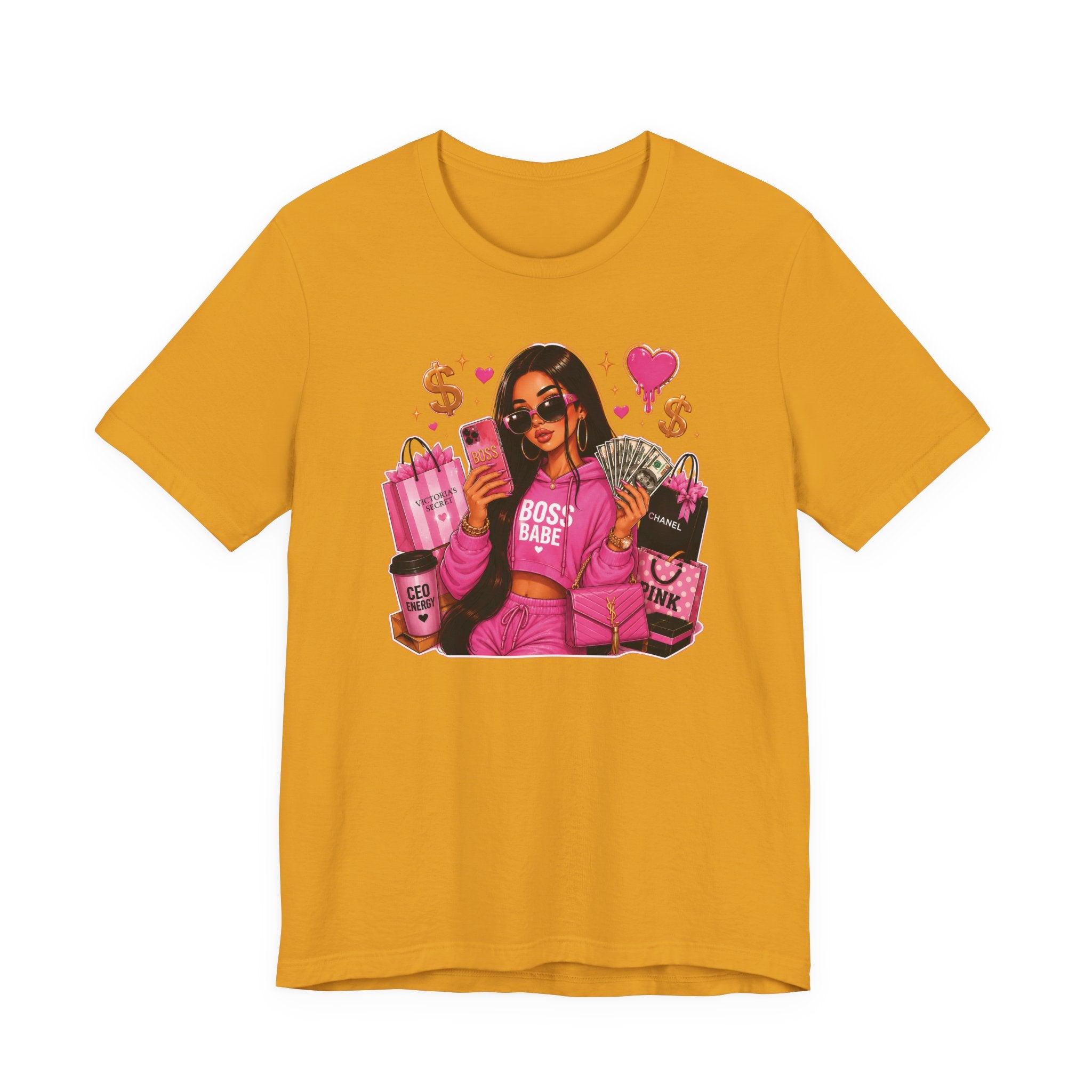 Boss Babe Pink Fashion Tee — Women’s Glam Money & Shopping Graphic Shirt
