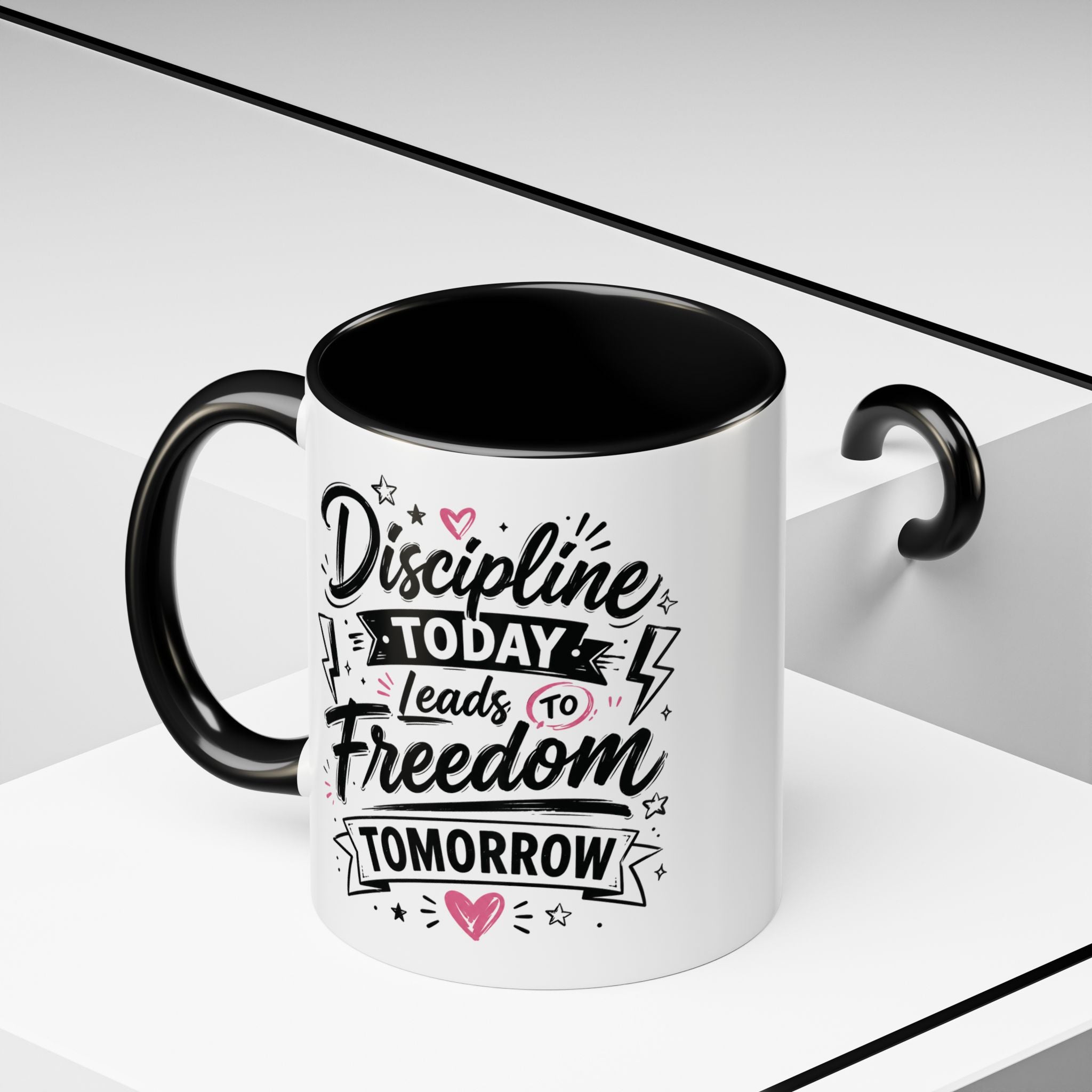 Discipline Today Leads to Freedom Tomorrow Accent Coffee Mug — Motivational Inspirational Quote