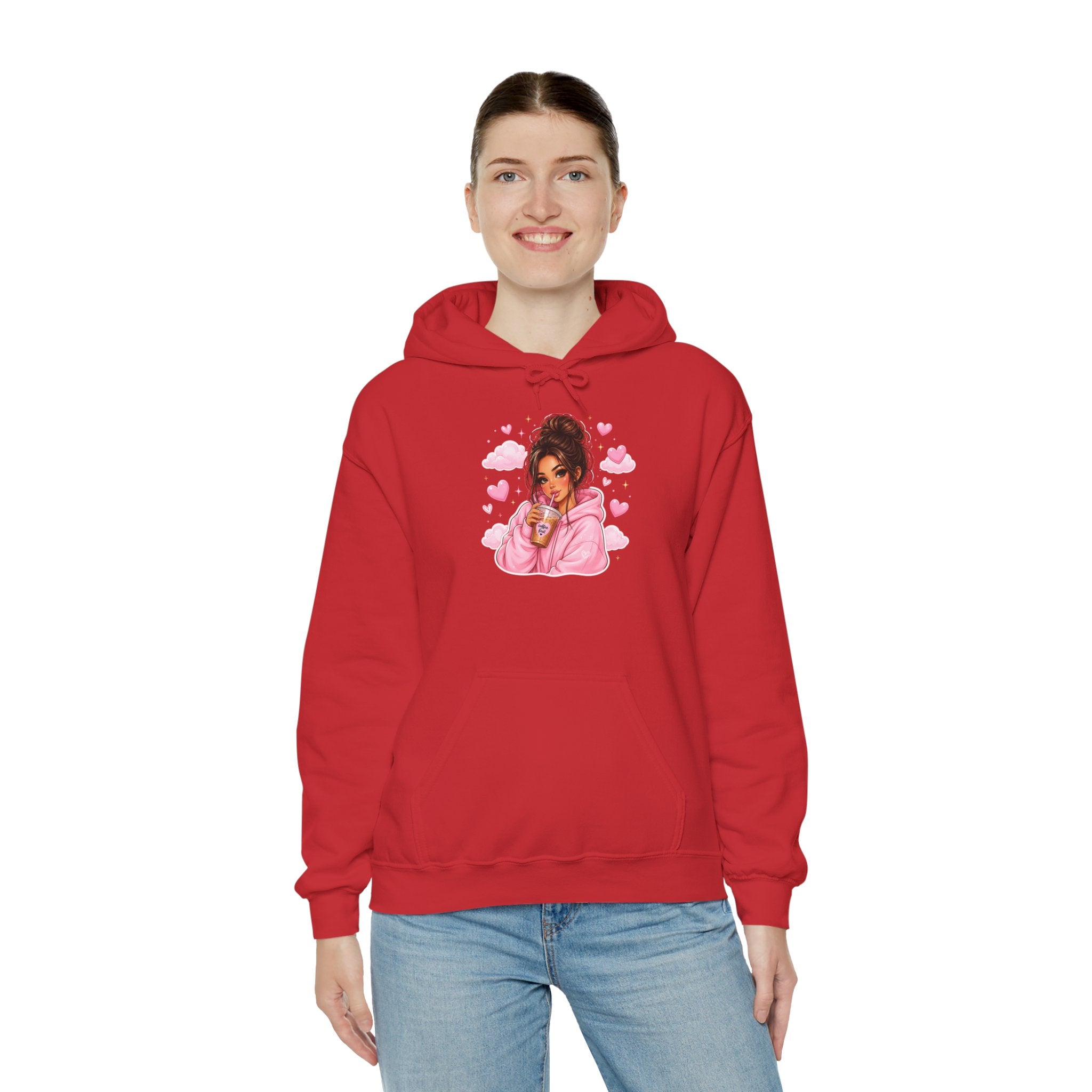 Cute Pink Heart Girl Hoodie — Cozy Graphic Sweatshirt