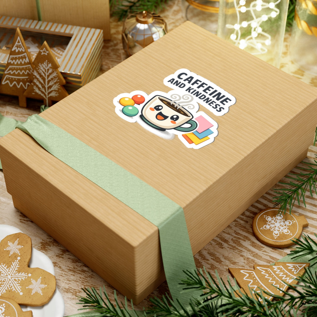 Caffeine and Kindness Sticker - Cute Coffee-Themed Decal