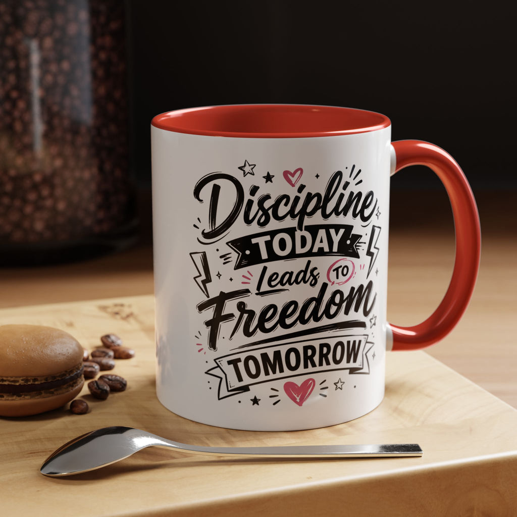 Discipline Today Leads to Freedom Tomorrow Accent Coffee Mug — Motivational Inspirational Quote