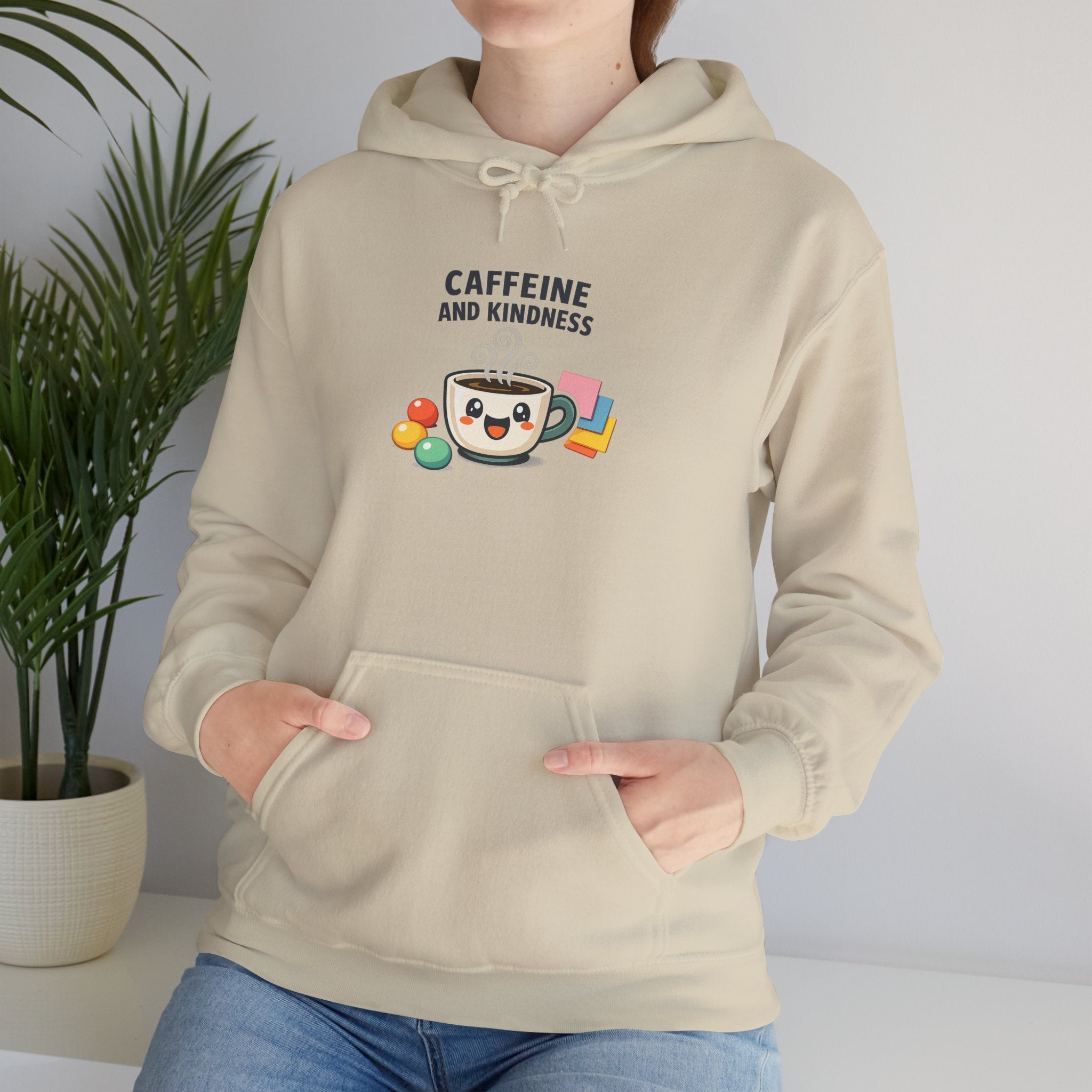 Caffeine and Kindness Hoodie - Cozy Coffee-Themed Sweatshirt