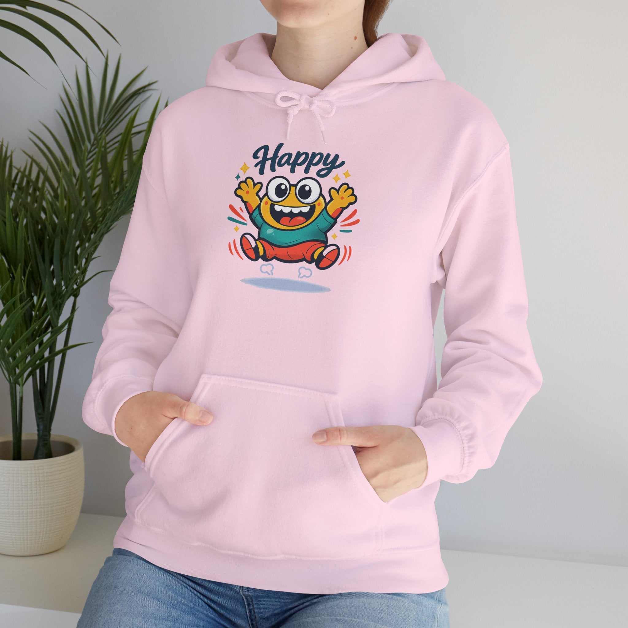 Happy Blob Cartoon Hoodie | kawaii minimal, thick outline mood face